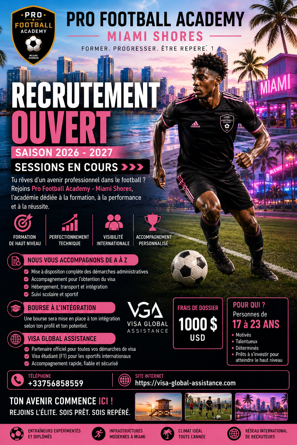 Recrutement Pro Football Academy — Miami Shores, saison 2026/2027